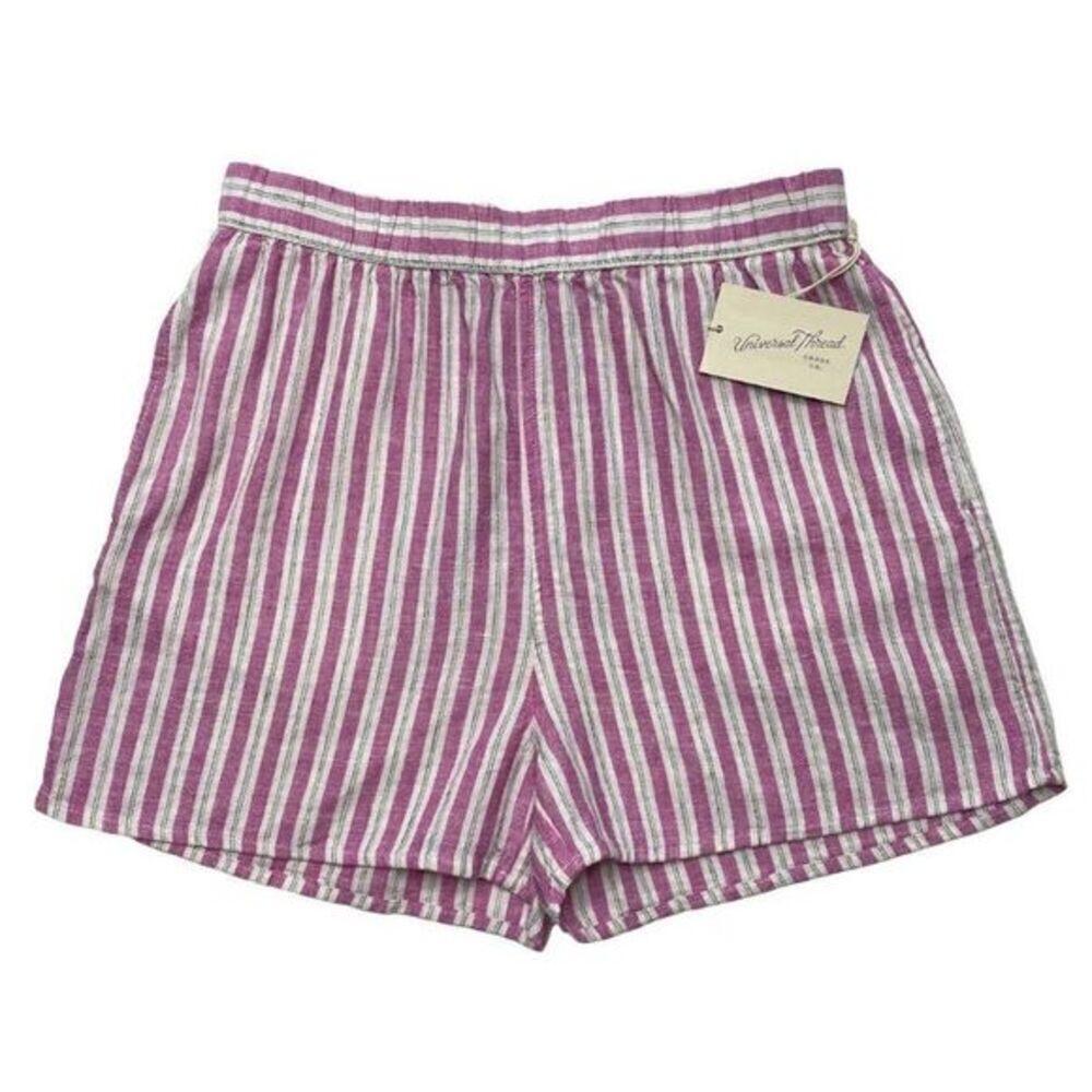 Universal Thread Shorts Women's XS Pink White Stripe Linen-Blend Comfort NEW